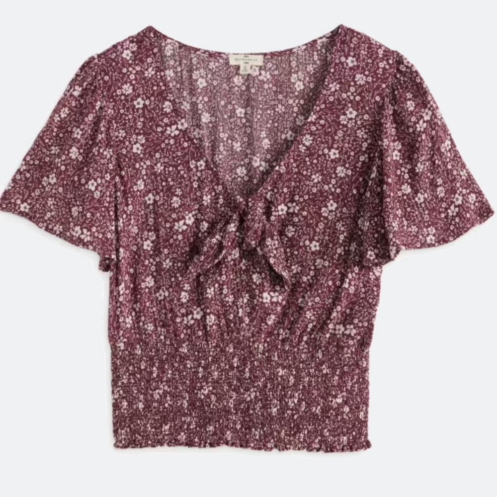 Floral V-Neck Blouse - Purple